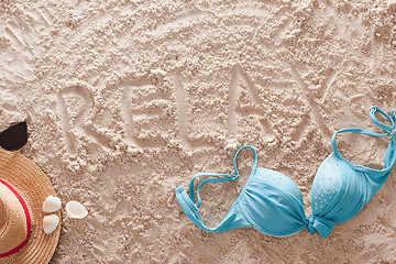 Image showing Relax written in a sandy tropical beach