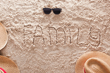 Image showing Family in a sandy tropical beach