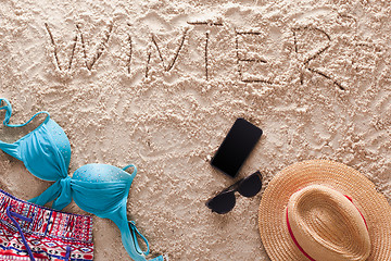 Image showing Winter written in a sandy tropical beach