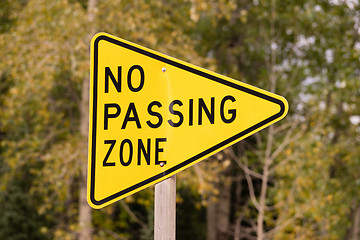 Image showing Yellow Triangle Road Sign Warning No Passing Zone