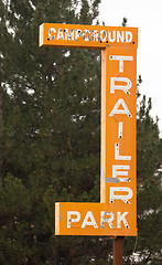 Image showing Campground Trailer Park Sign Advertising in Disrepair