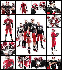 Image showing The four american football players posing with ball on white background