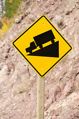 Image showing Yellow Square Road Sign Warning Steep Decline Ahead