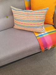 Image showing Sofa and cushions in gray and orange tones