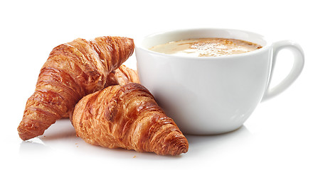 Image showing cup of coffee and croissants