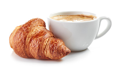 Image showing cup of coffee and croissant