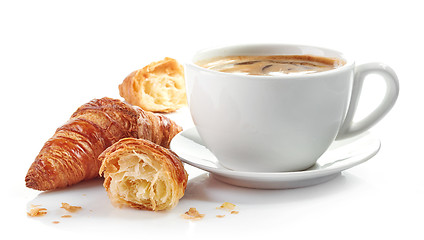 Image showing cup of coffee and croissants