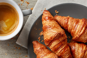 Image showing freshly baked croissants and coffee espresso
