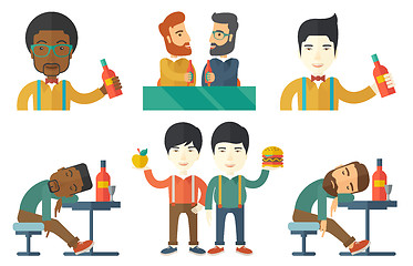 Image showing Vector set of people eating and drinking.