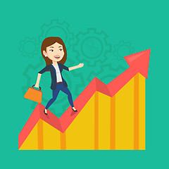Image showing Happy business woman standing on profit chart.