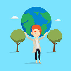 Image showing Business woman holding globe vector illustration.