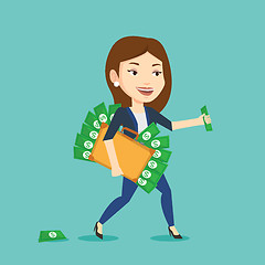 Image showing Business woman with briefcase full of money.