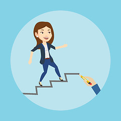 Image showing Business woman running up the career ladder.