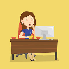 Image showing Tired employee working in office.