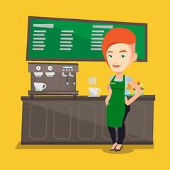 Image showing Barista standing near coffee machine.