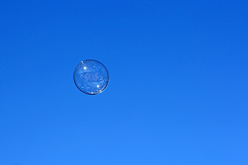 Image showing Soap bubble flying against the blue sky