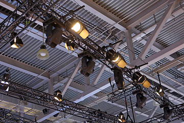 Image showing Lighting on farms over the stage in the theater.