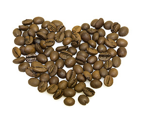 Image showing heart from coffee beans isolated on a white background