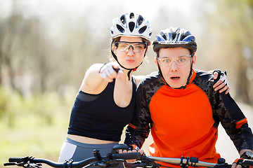 Image showing Portrait of athletes on bicycles