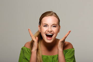 Image showing Pretty model in green dress