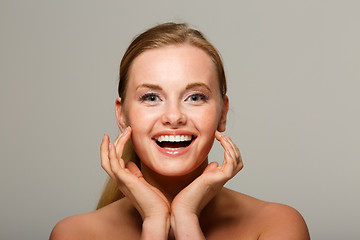 Image showing Beautiful woman on gray background