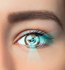 Image showing The conceptual image of digital eye of a young woman