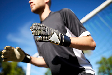 Image showing goalkeeper or soccer player at football goal