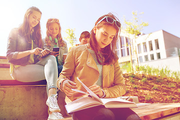 Image showing high school student girl reading book outdoors