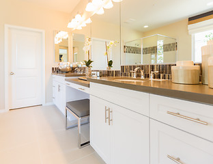 Image showing New Modern Bathroom Sink, Faucet, Subway Tiles and Counter 