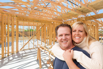 Image showing Happy Excited Couple On Site Inside Their New Home Construction 