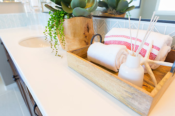 Image showing New Modern Bathroom with Tile Backsplash Decorations.