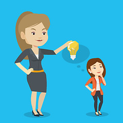 Image showing Business woman giving idea bulb to her partner.