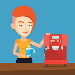 Image showing Woman making coffee vector illustration.