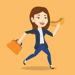 Image showing Business woman eating hot dog vector illustration.