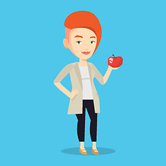 Image showing Young woman holding apple vector illustration.