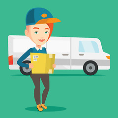 Image showing Delivery courier carrying cardboard boxes.