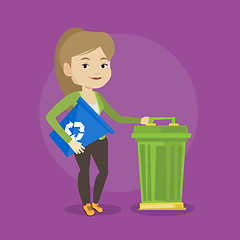 Image showing Woman with recycle bin and trash can.