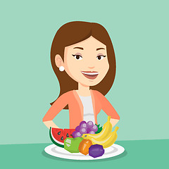 Image showing Woman with fresh fruits vector illustration.