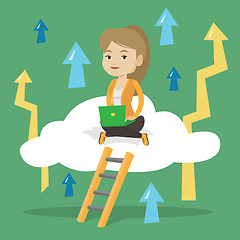 Image showing Business woman sitting on cloud with laptop.