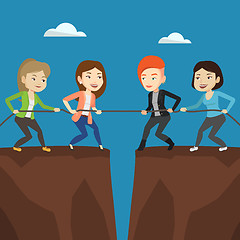 Image showing Two groups of business people pulling rope.