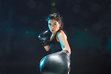 Image showing The female boxer training at sport club