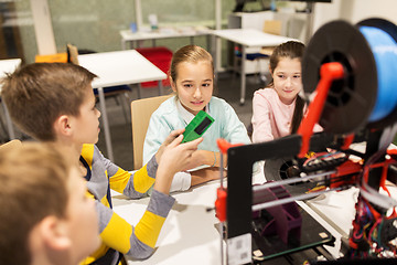 Image showing happy children with 3d printer at robotics school