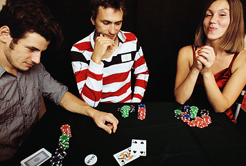 Image showing young people playing poker off-line tournament, friends party co