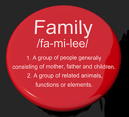 Image showing Family Definition Button Showing Mom Dad And Kids Unity