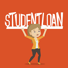 Image showing Woman holding sign of student loan.