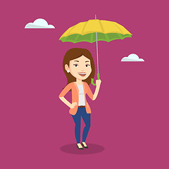 Image showing Business woman insurance agent with umbrella.