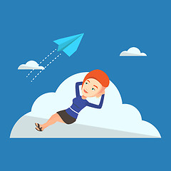 Image showing Business woman lying on cloud vector illustration.