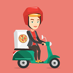 Image showing Woman delivering pizza on scooter.