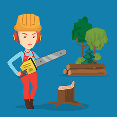 Image showing Lumberjack with chainsaw vector illustration.