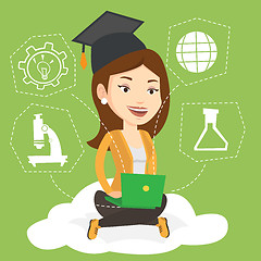 Image showing Graduate sitting on cloud vector illustration.